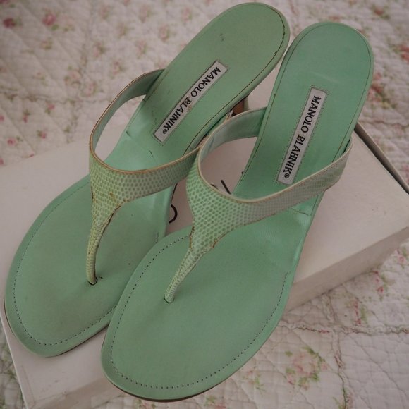 Manolo Blahnik Shoes - Authentic Manolo Blahnik Size 41 Light Green Snakeskin Heels